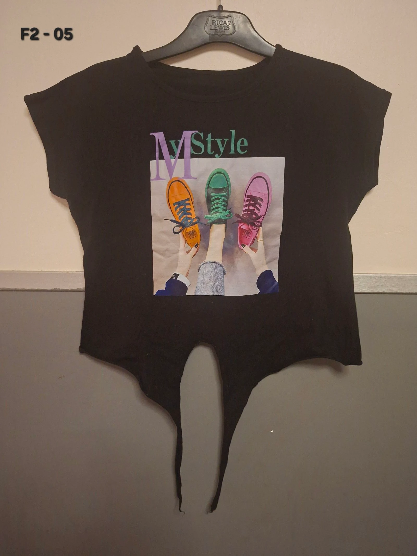 🌷F2-05🌷T-shirt noir à nouer My Style – Taille S – Casual & tendance🌷